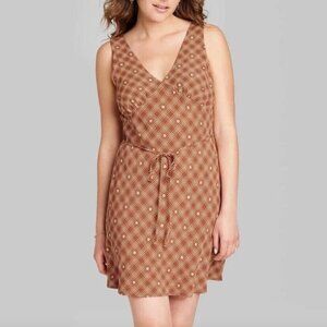 NEW NWT WILD FABLE Woven Slip Dress Brown Cream Ivory Plaid Floral Y2K Mini XL